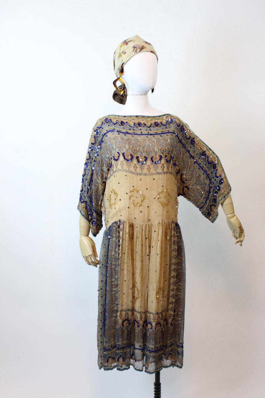 1980s Judith Ann INDIAN SILK kimono sleeves dress | new fall winter