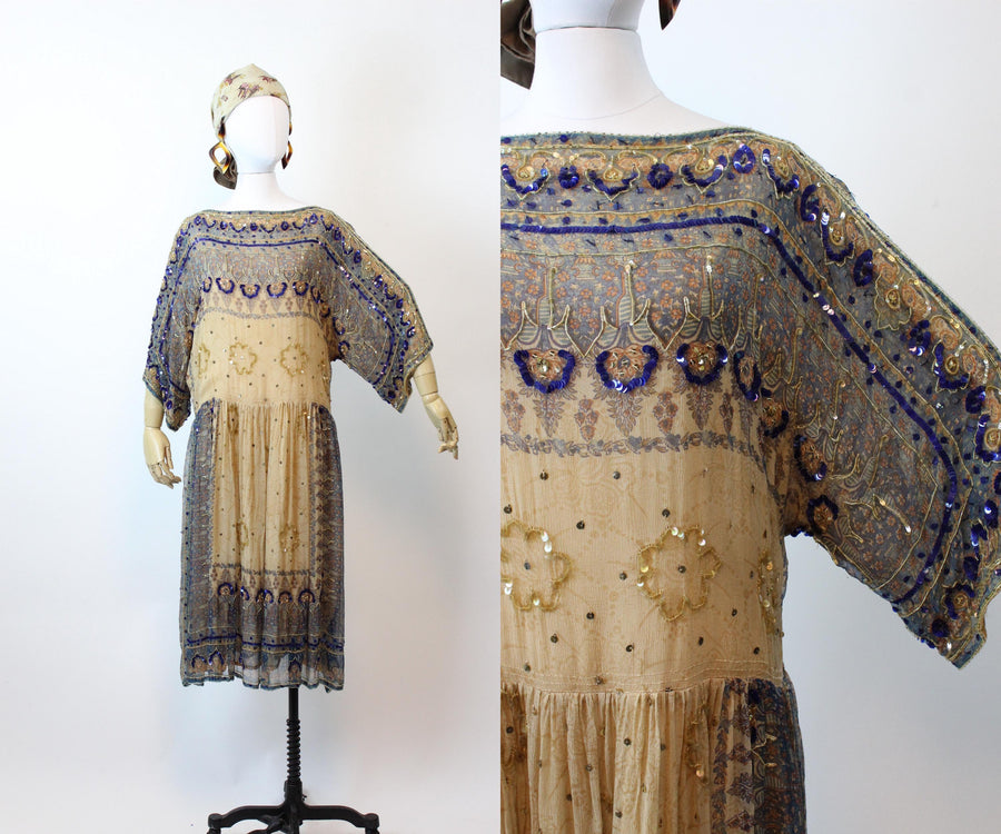 1980s Judith Ann INDIAN SILK kimono sleeves dress | new fall winter