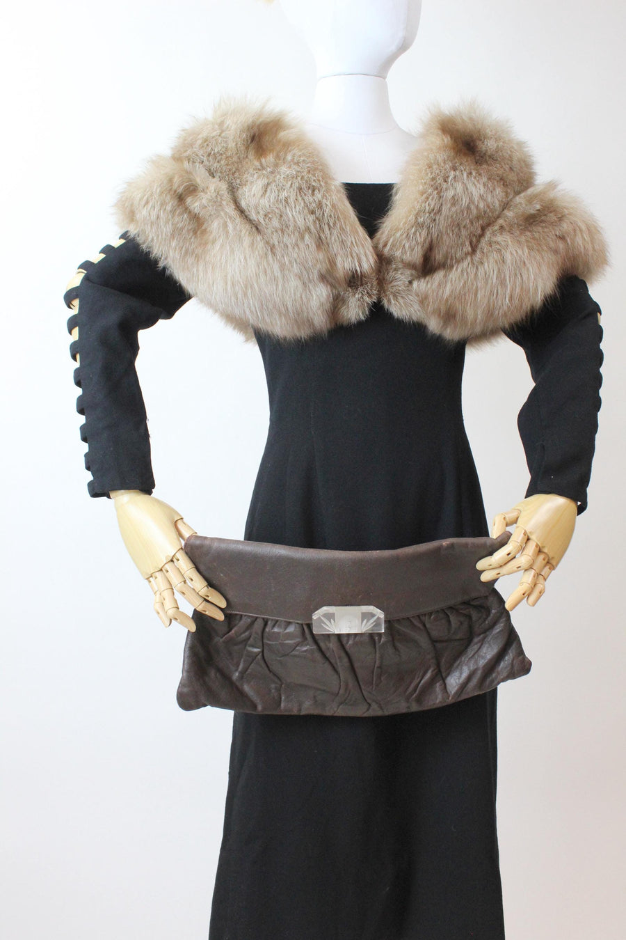 1940s LEATHER soft CLUTCH lucite closure bag purse | new fall winter