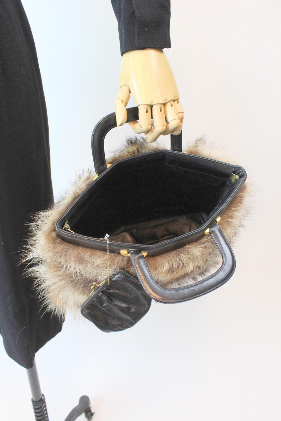 1950s GRETA FUR handbag top handle purse briefcase | new fall winter