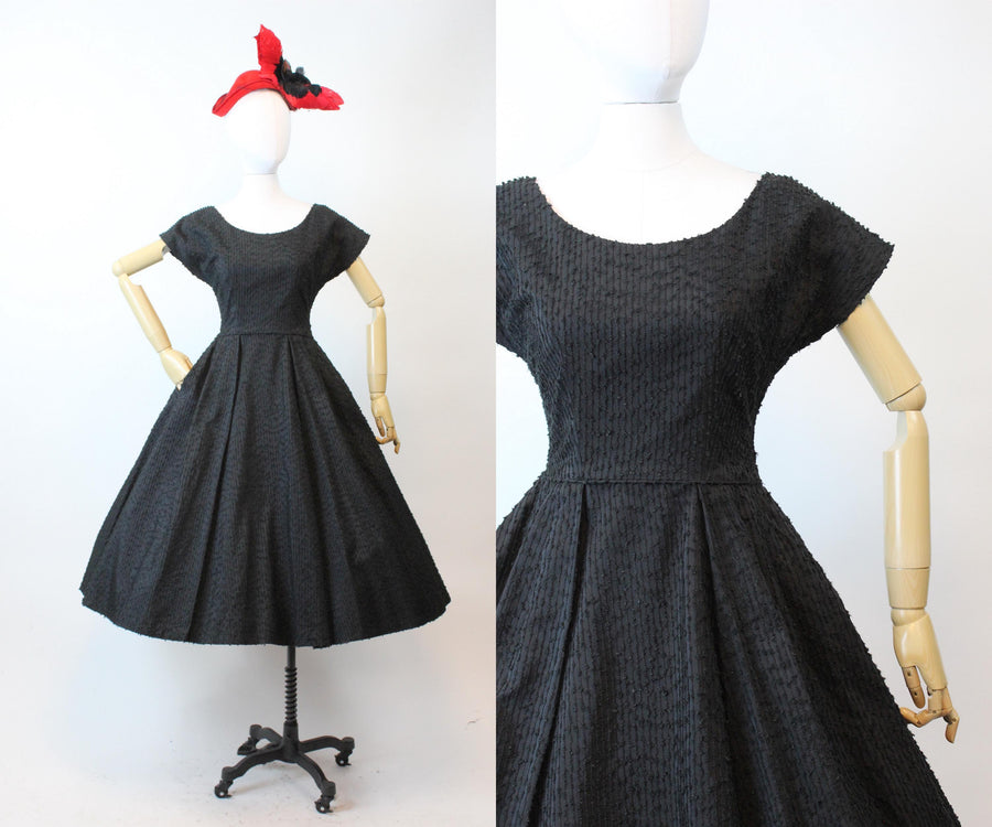 1950s CAMPUS LANE FRINGED eyelash full skirt dress xs | new fall winter