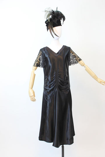 1920s LIQUID SATIN flutter sleeves dress small medium | new fall winter