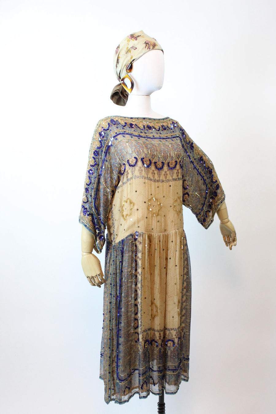 1980s Judith Ann INDIAN SILK kimono sleeves dress | new fall winter