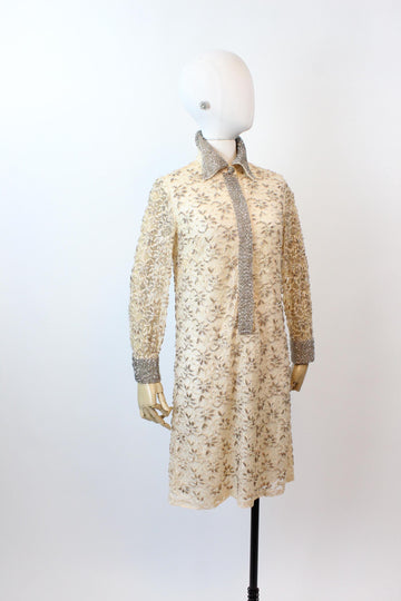 1960s VALENTINA beaded PEARL LACE shift dress xs | new fall winter