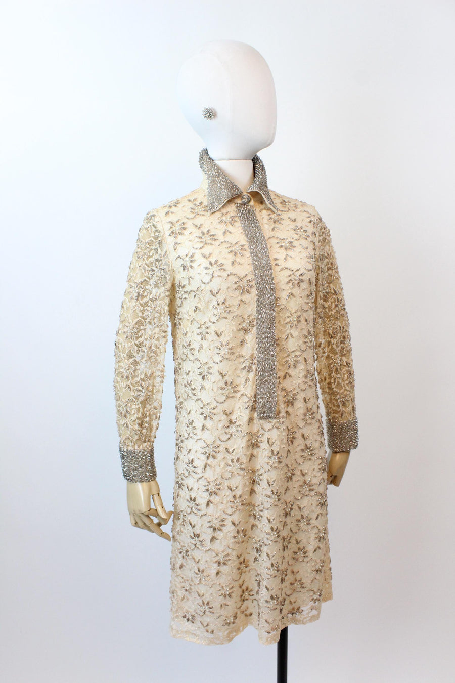 1960s VALENTINA beaded PEARL LACE shift dress xs | new fall winter