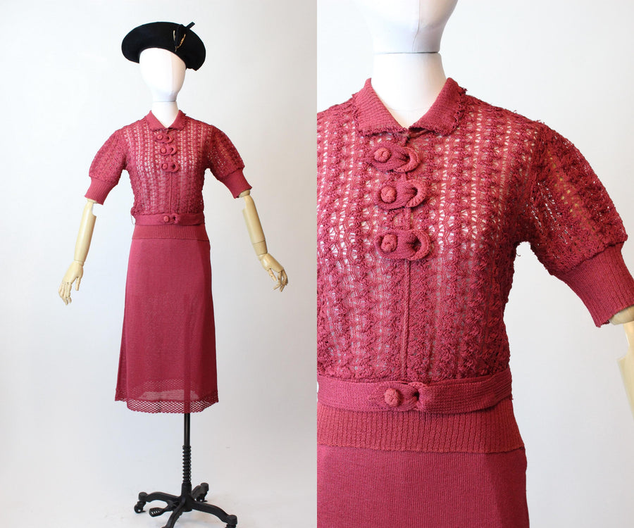 1930s KNIT THREE PIECE sweater set small | new fall winter