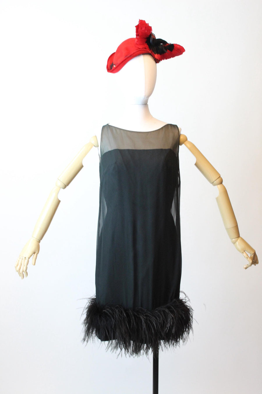 1960s MARABOU feather silk chiffon COCKTAIL dress small | new fall winter