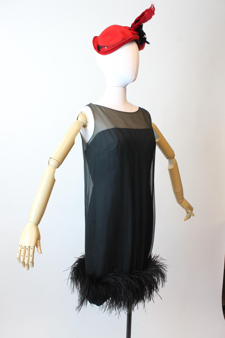 1960s MARABOU feather silk chiffon COCKTAIL dress small | new fall winter