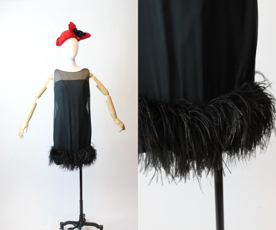 1960s MARABOU feather silk chiffon COCKTAIL dress small | new fall winter