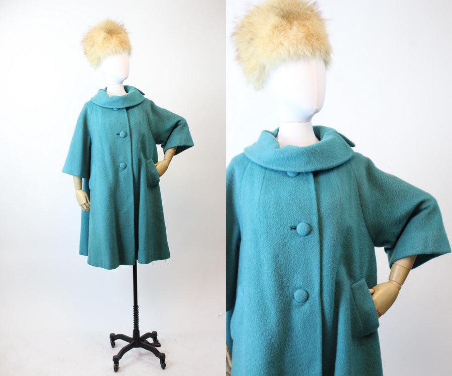 1960s 1965 LILLI ANN turquoise mohair coat | new fall winter