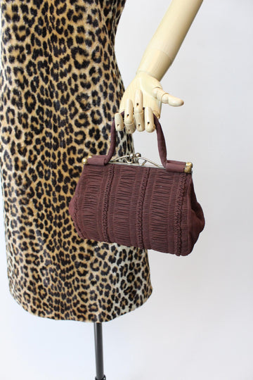 1940s BURGUNDY rayon ruched PURSE bag | new fall winter