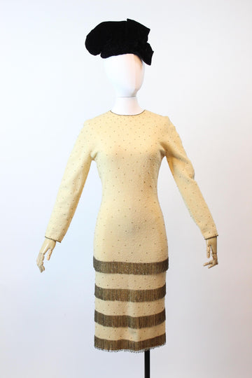 1960s GENE SHELLY FRINGE knit dress xs small | new fall winter