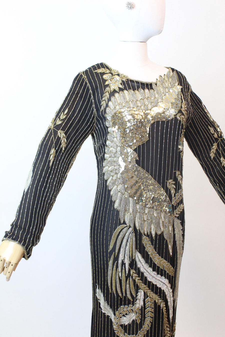 1980s PHOENIX BIRD beaded sequin dress medium | new fall winter