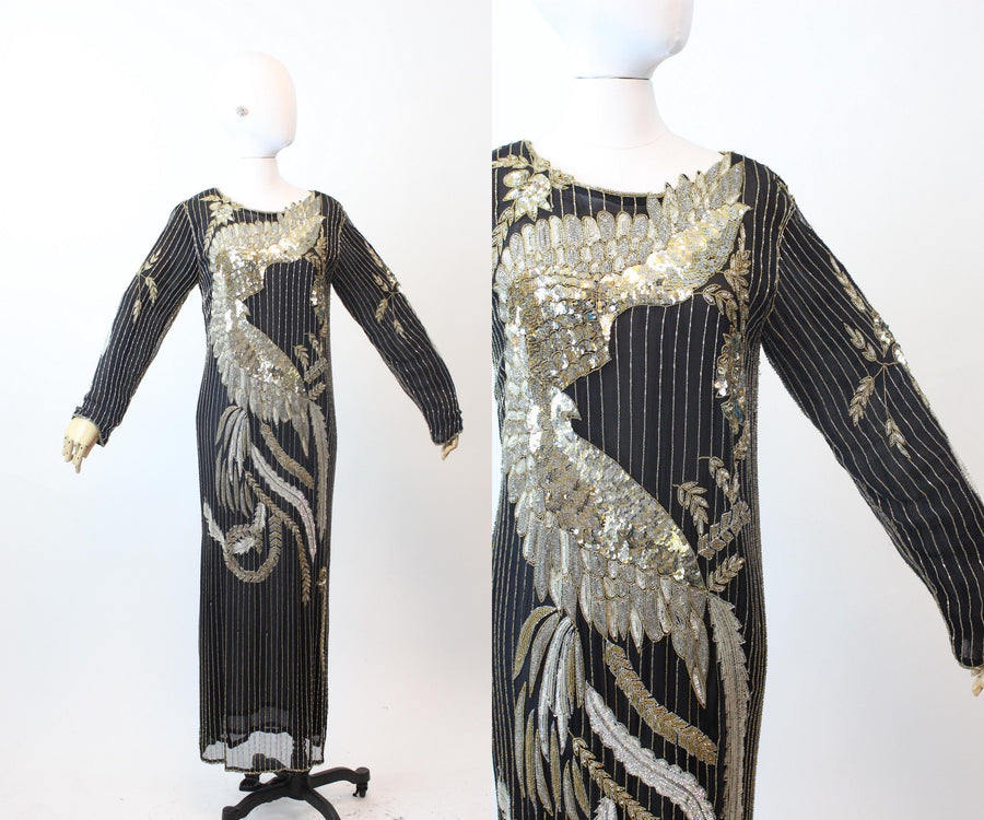 1980s PHOENIX BIRD beaded sequin dress medium | new fall winter