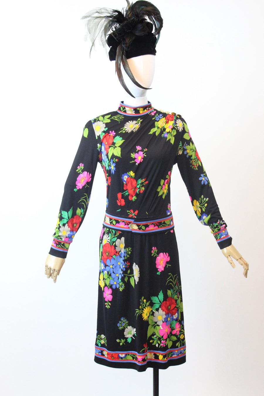 1980s LEONARD OF PARIS floral silk jersey dress small medium | new fall winter