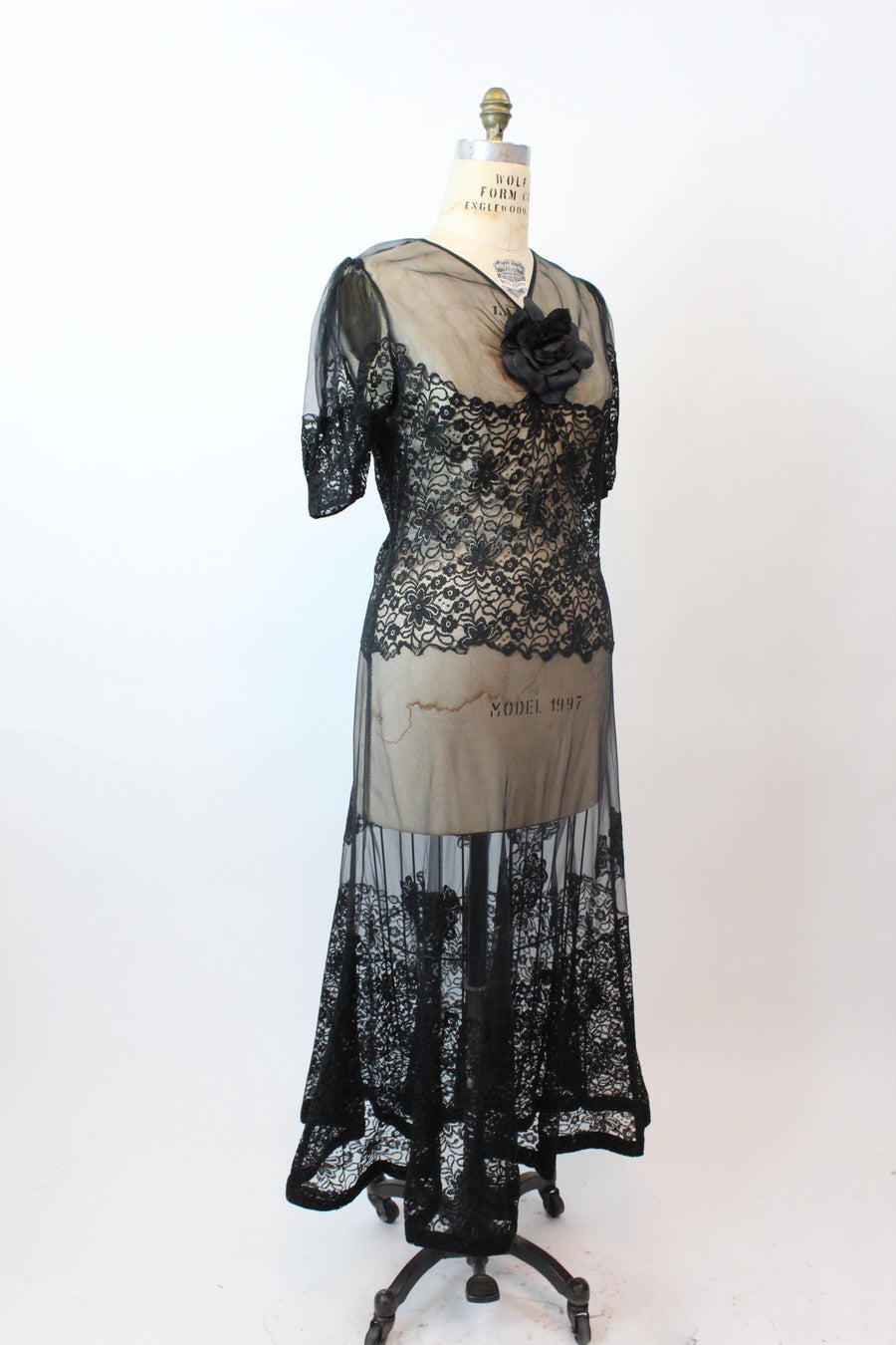 1930s 1940s SHEER lace ORGANZA gown dress large volup | new fall winter