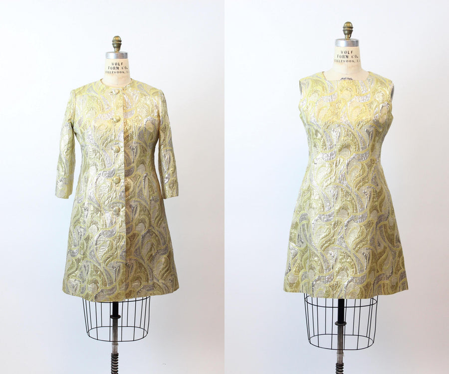 1960s GOLD brocade cocktail dress and COAT medium | new fall winter