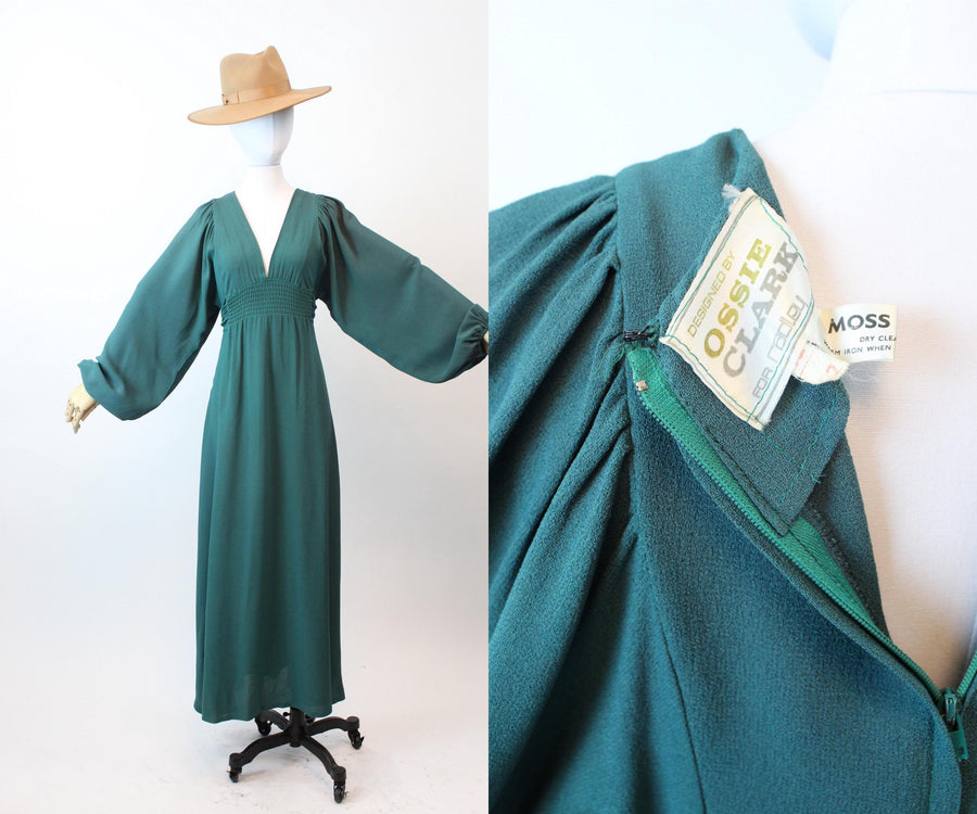 1970s 1971 OSSIE CLARK balloon sleeves maxi dress small medium | new fall winter