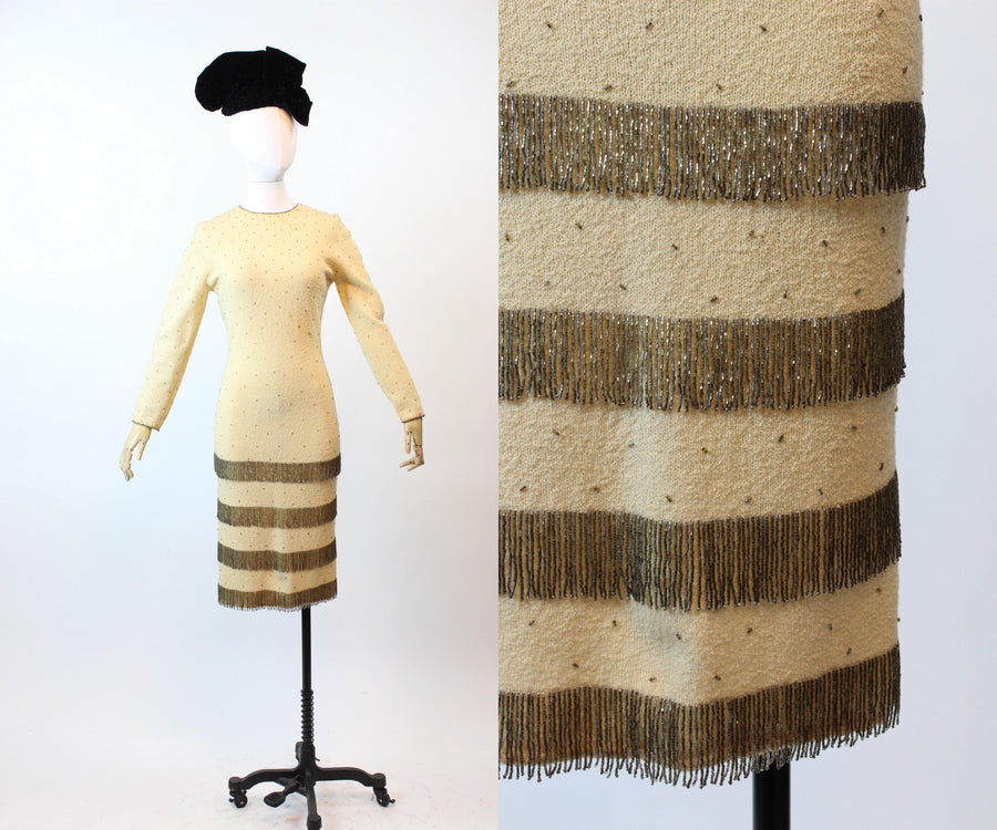 1960s GENE SHELLY FRINGE knit dress xs small | new fall winter