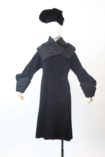 1930s FILENES persian lamb fur HUGE COLLAR coat medium | new fall winter