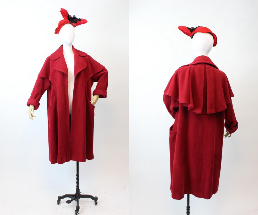 1950s I MAGNIN red wool CAPE coat all sizes | new fall winter