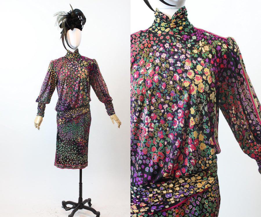 1980s LEONARD OF PARIS dropwaist silk jersey dress small medium | new fall winter