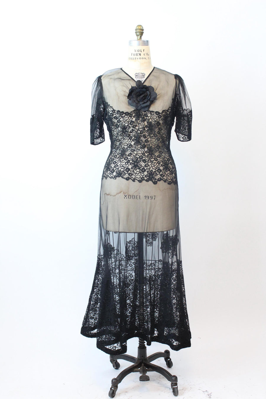 1930s 1940s SHEER lace ORGANZA gown dress large volup | new fall winter