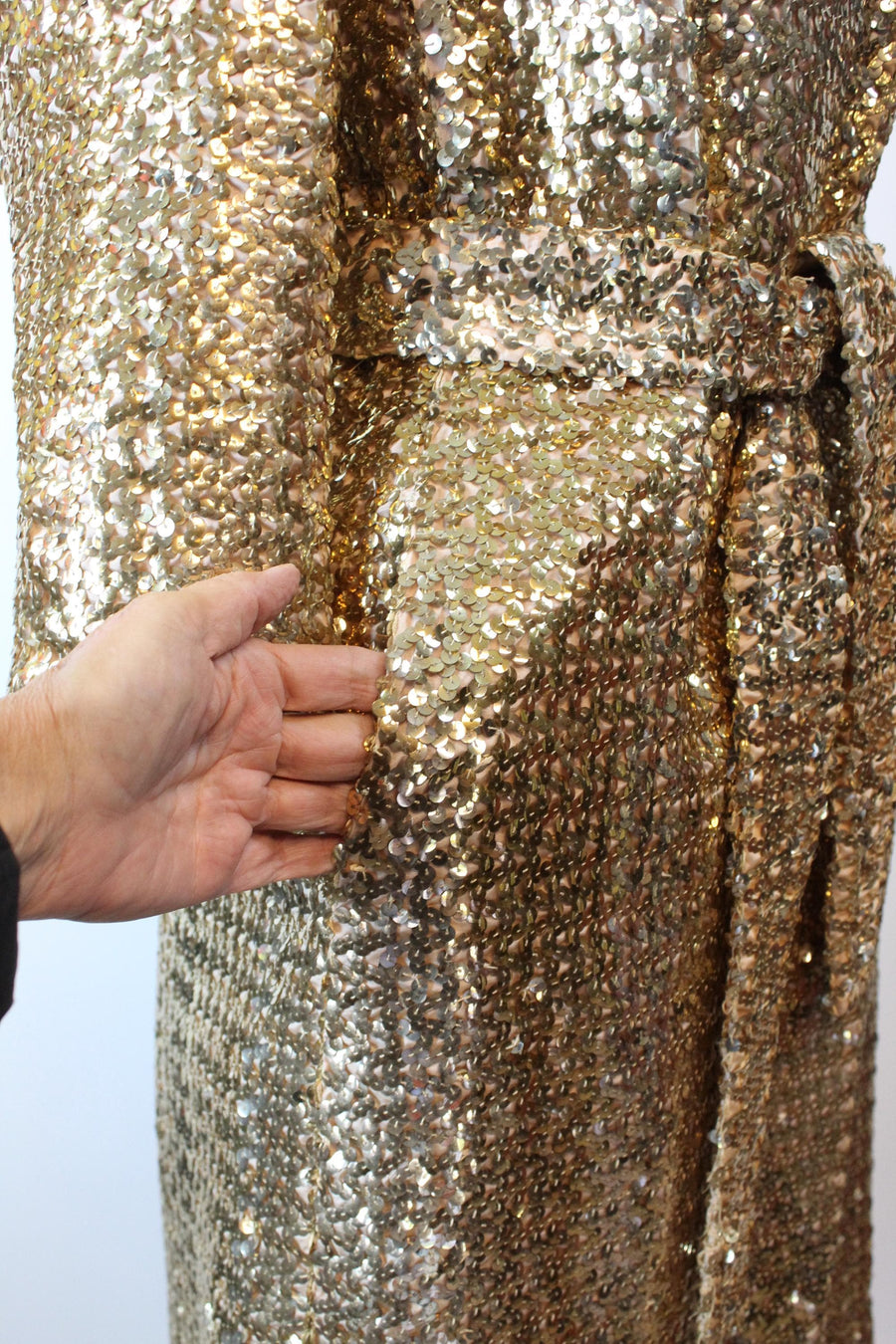 1960s GOLD SEQUIN dress trench COAT small | new fall winter