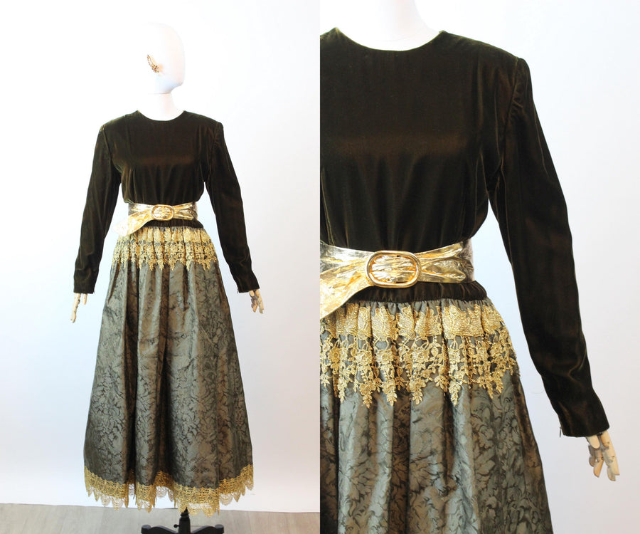 1980s OSCAR de la RENTA GOLD velvet dress large | new fall winter