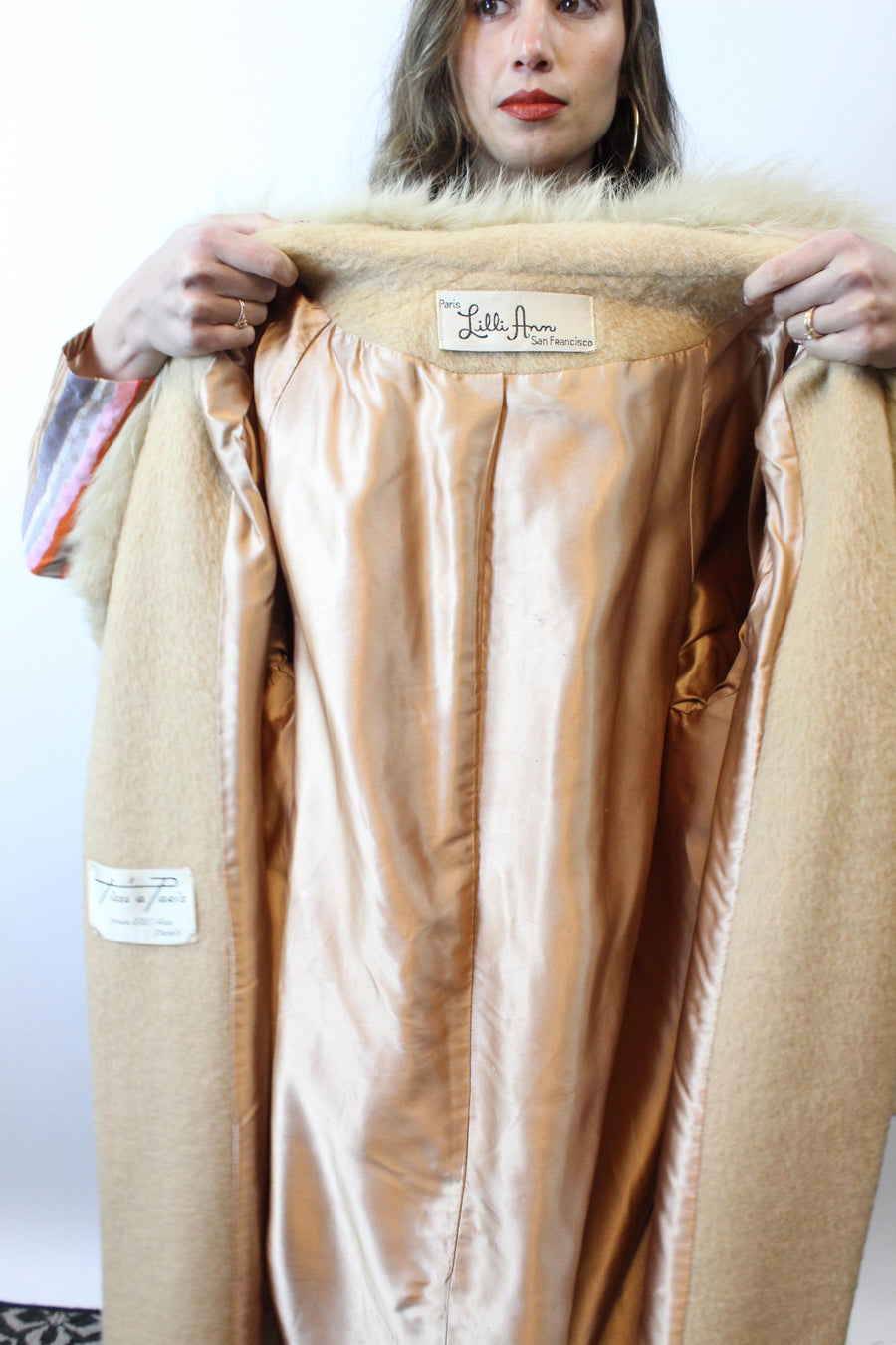 1960s 1966 documented CAMEL LILLI ANN fox fur mohair coat | new fall winter