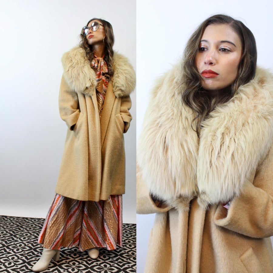 1960s 1966 documented CAMEL LILLI ANN fox fur mohair coat | new fall winter