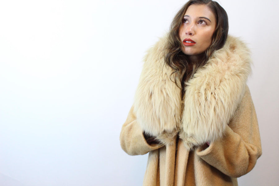 1960s 1966 documented CAMEL LILLI ANN fox fur mohair coat | new fall winter