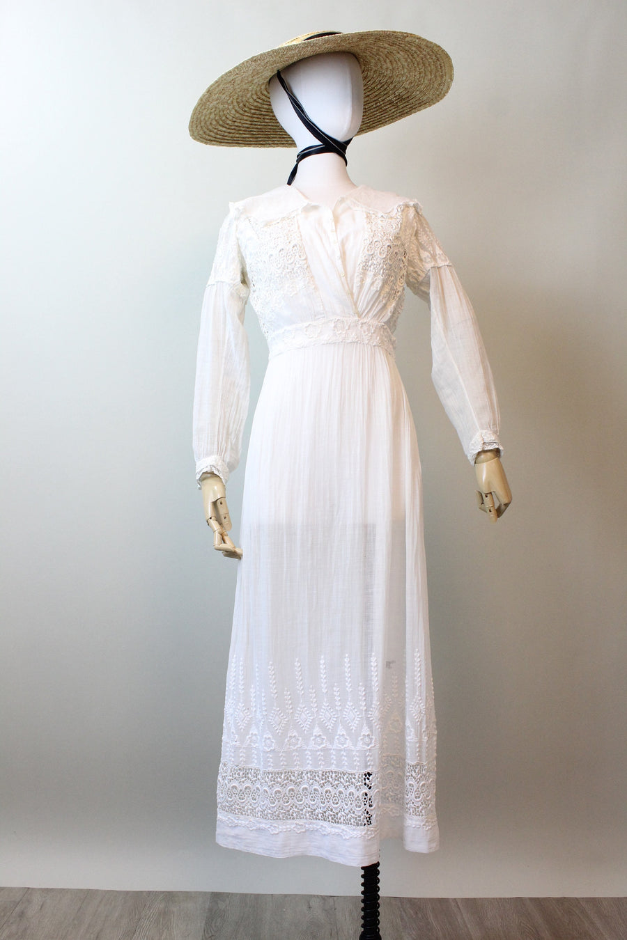Antique Edwardian Lace Slip Dress 1910 20s White Linen Eyelet